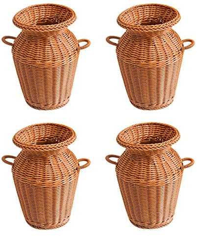 ISTOVO 4X Imitation Rattan Woven Vase Art Vase Tabletop Decoration Plants Flower Pot Faddish Flower Rattan Crafts