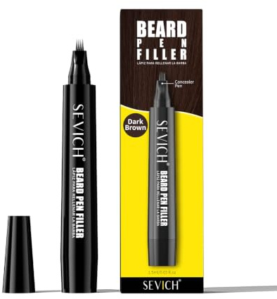 SEVICH Beard Pencil Filler for Men,Unique 4-Tip Beard Pen Resistant,Instantly Fills Sparse Areas & Covers Gaps,Waterproof & Sweat-Resistant,Natural Effects,Dark Brown,Natural Effects,Dark Brown