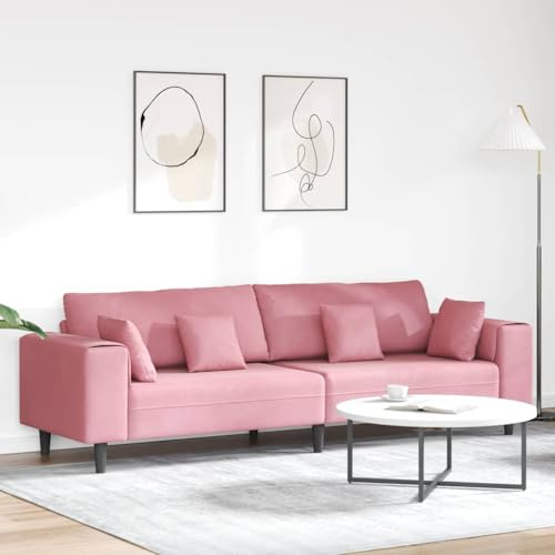 Massbinet Samt Sofas U-Form Wohnlandschaft Couch mit Square Armrests Polstersofa mit Kissen für Wohnzimmer & Schlafzimmer Rosa 209 cm Samt