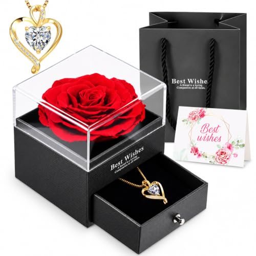 Ewige Rose Geschenke, Jahrestag Geschenk für Sie Schmuck für Frauen | Geschenk mit Geschenkbox Geschenktüte und Grußkarte, Ewige Rose Geschenke für Partnerin, Ehefrau Oder Mutter