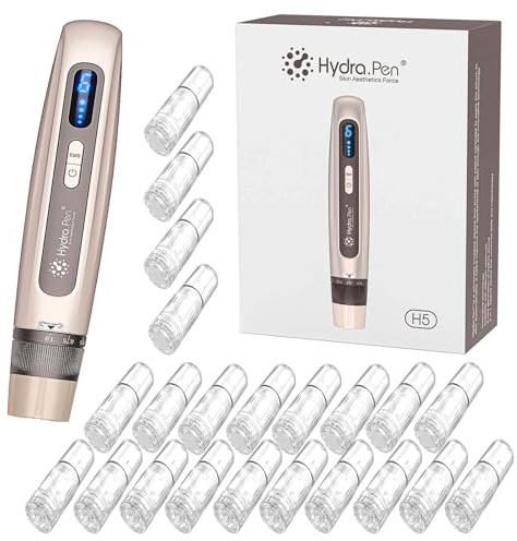 Hydra.Pen H5 Gold Wireless Beauty Device Set with 22 Cartridges (12×NanoR & 10×12Pin), EMS technology, 6 Adjustable Speeds, LED Display, Type-C, Facial & Skincare Tool for Home or Studio Use