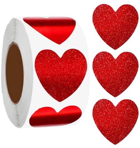 Rote Herzaufkleber, 500 Stück, 2.5 cm große Herzaufkleber für Valentinstag, Muttertag, Mini-Glitzerherzaufkleber, Herzetiketten aus Folie für Valentinstag, Muttertag, Hochzeiten und Jubiläen