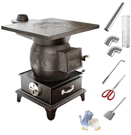 Wood Cook Stove, Pot Belly Wood Stove, Multifunctional, Sealed Furnace Cover, High Temperature Resistance, for Grilling, Cooking, and Heating