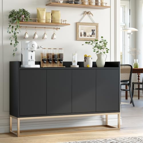 BPKADHY Sideboard 120cm Breit, Küchenschrank mit Arbeitsplatte Buffetschrank Anrichte mit 4 Türen & Verstellbaren Regalen, Küchenbuffet für Küche Wohnzimmer Esszimmer, 120x30x80 cm Schwarz