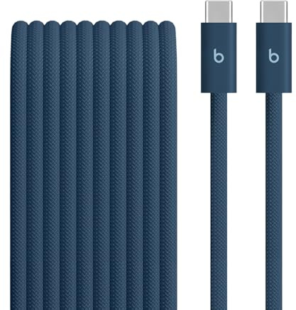 Cavo Beats intrecciato da 240 W, da USB-C a USB-C, per ricarica rapida, resistente e antigroviglio, compatibile con dispositivi Apple e Android (3 m) – Blu burrasca