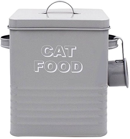 Lesser & Pavey New Sweet Home Cat Food tin with Scoop, Metal Grey, 18 x 15 x 25 cm