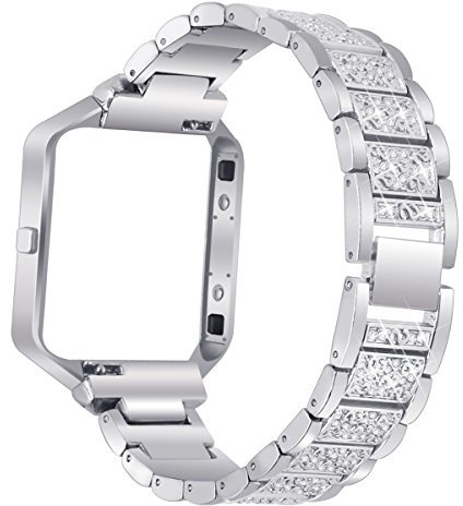 AISPORTS Kompatibel mit Fitbit Blaze Armband mit Rahmen für Frauen, Verstellbarer Edelstahl Bling Glitter Schmuck Kristall Diamant Metallarmband Armband Ersatzarmband für Fitbit Blaze Smartwatch