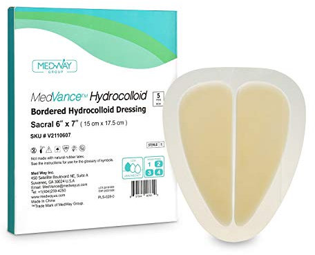 MedVanceTM Hidrocoloide - Apósito adhesivo hidrocoloide confinado, sacro, 15 cm x 17.5 cm Caja de 5 VESTIDOS
