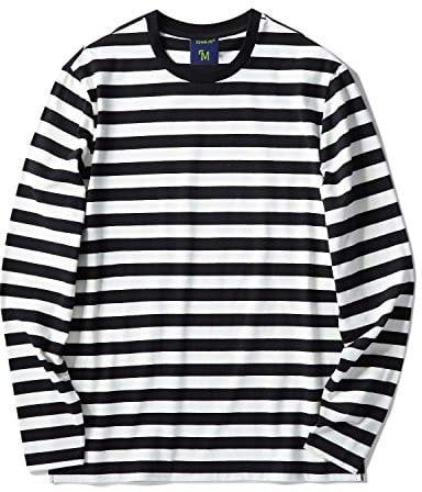 Zengjo Mens Striped Long Sleeve T Shirt, Black&white Wide, M