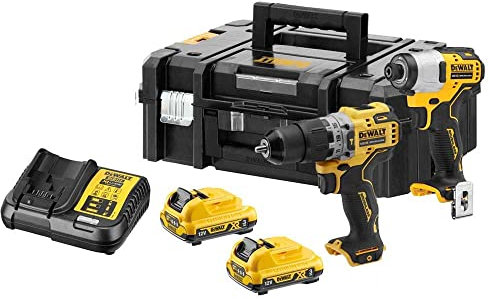 Dewalt DCK2111L2T - Trapano avvitatore combinato a percussione, 12 V, senza spazzole, confezione doppia, colore: Giallo