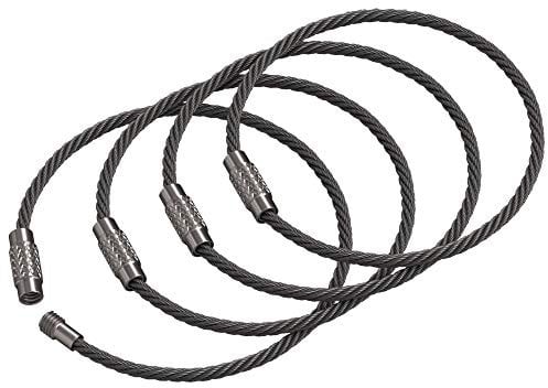 Silipac Large Key Ring Cable Wire Car Keychains Keyrings Loop Heavy Duty Tag Keepers Tough Binding Carabiner Rings Holder Stainless Steel Durable Organize (4pcs 2mm 6,3, Asphalt)