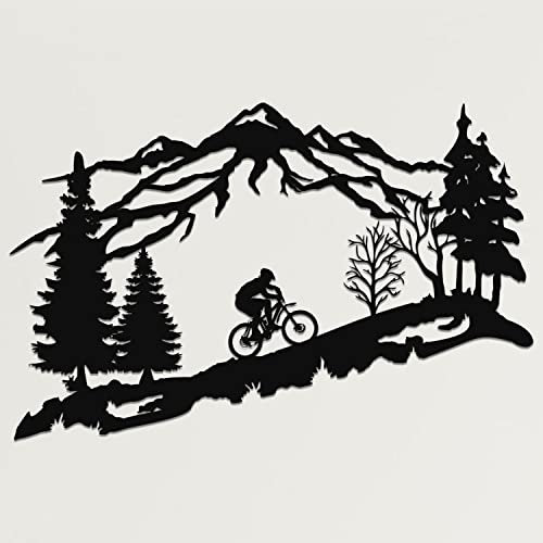 DEKADRON Metall-Biker-Wandkunst, Bergbaum und Radfahrer-Thema, Wandkunst, Metall-Wanddekoration, Fahrrad-Liebhaber, Geschenk, Heimdekoration, Wandbehänge (45,7 x 27,9 cm (B x H)