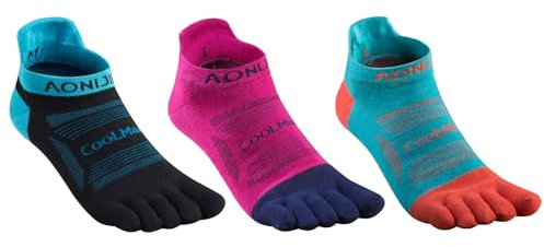 Azarxis Chaussettes à Orteils Séparés 3 Paires Chaussettes 5 Doigts Sport Respirant pour Homme Femme Running (01 Rose rouge + Bleu clair + Noir - 3 Paires, S)