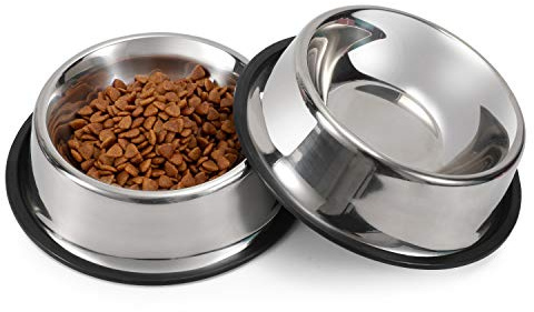 WERFORU 2 Pieces Dog Bowls Stainless Steel Dog Cat Pet Bowls for Feeding Water and Food Silver Large Size