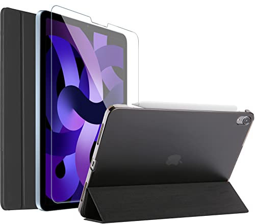 ProCase Hülle mit Schutzfolie für iPad Air 5 Gen 2022/iPad Air 4 Generation 2020 10.9 Zoll, Ultra Dünn Leicht Schutzhülle Smart Case Cover mit Tempered Glass -Schwarz