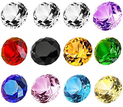 12 Stück kristall Diamant Briefbeschwerer mit Kristalldiamanten, 30 mm, für Hochzeiten, Weihnachten, Heimdekoration, für Kinder, Mehrfarbig, Geschenkverpackung