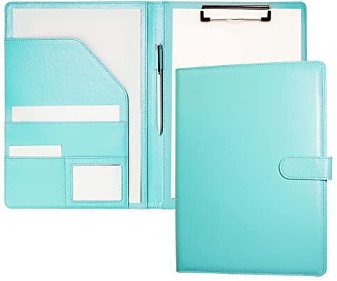 Mymazn Porte-Documents A4 en PU Cuir - Rangeur de Documents, Bloc-Notes, Trieur Organisateur (Planchette, Porte-Formulaires, Turquoise Pâle)