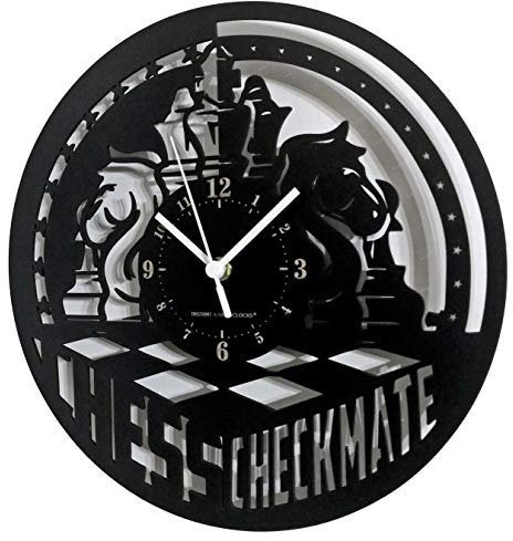 Instant Karma Clocks Wanduhr Chess Schachbrett Spieler Master Checkmate Geschenkidee, schwarz, Holz, L06