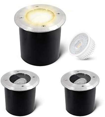 SSC-LUXon 3er Pack JADINA Bodeneinbaustrahler schwenkbar flach mit LED 4W warmweiß 230V - Bodenlampe befahrbar rund außen IP67