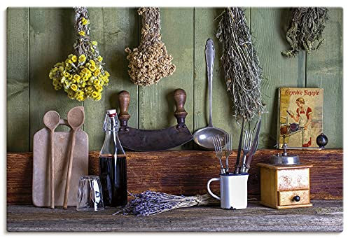 ARTLAND Wanddeko Leinwand Bilder Wandbild Küchenbilder Kräuter Rustikal Landhausstil Küche U1XQ