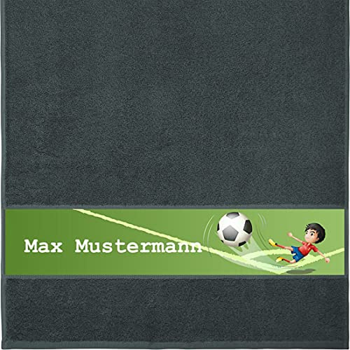 Manutextur Handtuch Mit Namen - Personalisiert - Eckball-Motiv - Viele Farben - Dusch-Handtuch - Anthrazit - 50x100 cm - Persönliches Geschenk Mit Wunsch-Motiv und Wunsch-Name