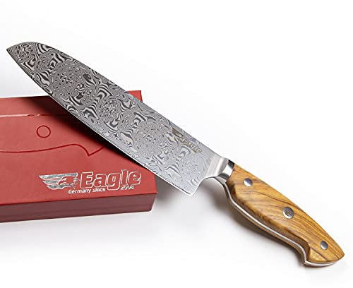 Eagle U-Grip - Santoku-Messer 18 cm - Voll-Damaststahl 108 Lagen/Heftschalen: Olivenholz aus Süditalien