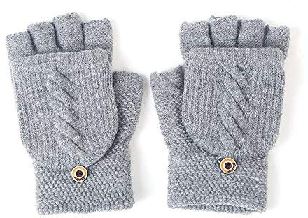 Damen Flip Handschuhe ,Winter Handschuhe Fingerlose Fäustlinge Damen Unisex Doppelfunktione Winterhandschuhe Fingerhandschuhe Strickhandschuhe mit Flip Top (grau)