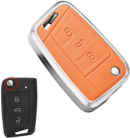 ontto Autoschlüssel Hülle Abdeckung Passt für Audi A1 Sportback 2019-2021 A1 Sportback 30 2019 TFSI S-Line Fernbedienung Cover Schlüsselanhänger Leder Metall Schutzhülle Schlüsseletui 3 Tasten-Orange