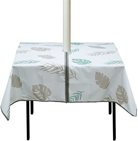 Tischdecke für den Außenbereich, wasserdicht auslaufsicher Tischdecke mit Reißverschluss, Schirmloch für Terrasse, Gartentisch