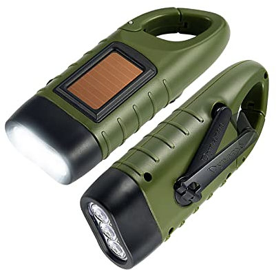 Eddwiin Handkurbel Taschenlampe,solar LED Taschenlampe, Solar-Dynamo-Taschenlampe, wiederaufladbare Outdoor-Notlampe mit Karabiner, für Camping, Wandern, Nachtnotfall