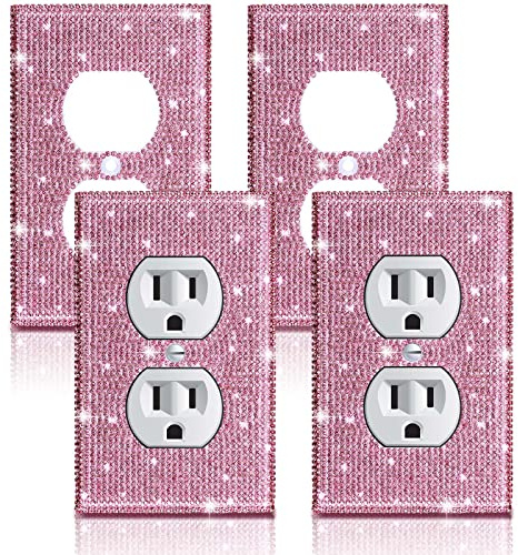 4 Stück glänzende StrassWandblende Lichtschalterabdeckung Steckdosenabdeckungen Wandplatte Abdeckung Lichtschalterabdeckung dekorative Bling Lichtschalterabdeckung für Heimdekoration (Rosa,