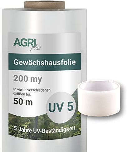 AGRI plus Film de Serre avec Bande de réparation I 4,5 x 15 m I épaisseur 0,200 mm I Film de Jardin pour Couverture I bâche de Protection résistante aux intempéries & 5 Ans de résistance aux UV