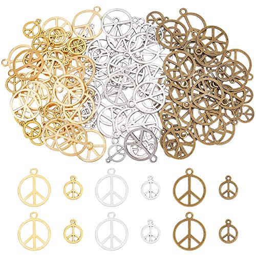 SUPERFINDINGS 120 Stück 6 Stil Friedenszeichen Symbol Charms Anhänger Vintage Legierung Friedensanhänger Schmuck Friedensanhänger Friedenszeichen Halskette Armband Anhänger Für Die Schmuckherstellung