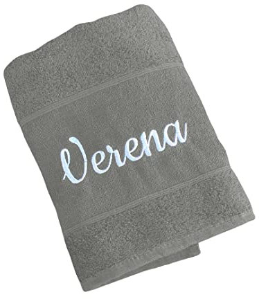 Mein MONOGRAMM Saunatuch mit Name Bestickt, Personalisiert, 100% Baumwolle (100 x 180 cm, Hellgrau)