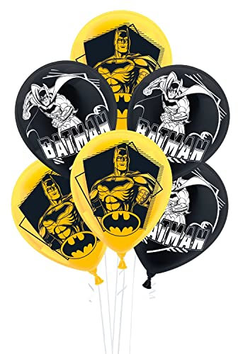 Party Factory `Batman´ Set aus 10 gelben und schwarzen Latexballons, Ø25cm, verschiedene Druckmotive, für Luft oder Helium