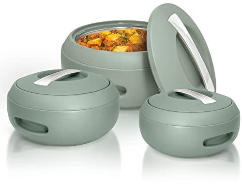 Jaypee Insulated Casserole Dishes | Serving Dishes With Lid | Stainless Steel Inner | Keep Food Warm | Thermal Food Container | Hot Pot | Set of 3-2L, 3L, 5L -By Nyra (Green)