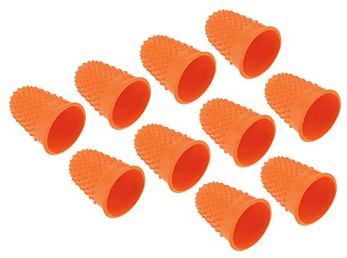 PATIKIL 0.79 10Pack Gummi Fingerspitze Silikon Daumen Fingerkuppen Schutz Abdeckungen Schutzpolster Fingerhut Griffe für Büro Zählen Nähen Orange Groß Größe