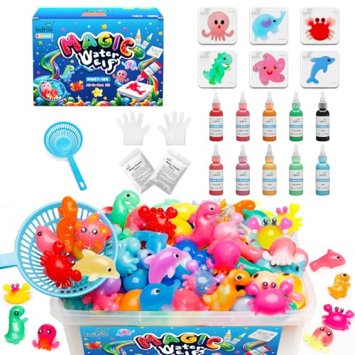 Kiditos Magic Water Elf Spielzeug Set – Aqua Gelz magisches Wasser-Gel Kit mit 10 Farben & 6 Formen, DIY Squishy Toy, kreatives Bastelset Geschenke für Kinder, Mädchen Jungen ab 3 Jahren