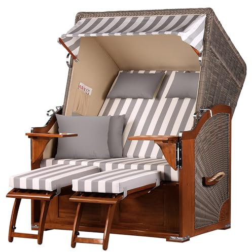 bene living Strandkorb-Set Schaalsee 2-Sitzer Mahagoni - PE grau - Modell 513 - Liftersystem