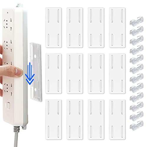 12 Stück Selbstklebender Stanzfreier Sockelhalter, Power Strip Holder,steckdosenleiste wandhalterung,steckdosen Halterung,Steckdosenhalter für Kitchen Home Office(Weiß)