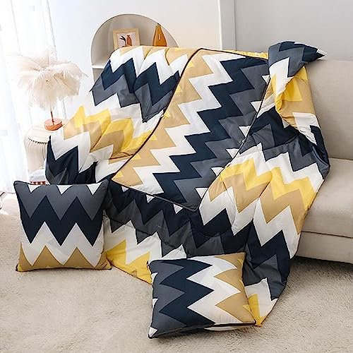 Surwin Reisedecke Kissen 2 In 1, Flugzeug/Auto Kissen Decke Verwandlungskissen Decke mit Reißverschluss, Mikrofaser Multifunktional Steppdecke Zierkissen Wohndecke (150x190cm,Chevron Muster)