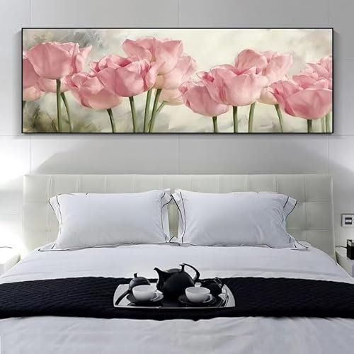 Diamond Painting pinke Blumen Diamant Painting Bilder Erwachsene Groß Diamant malerei Set Full Round Kristall Strass Stickerei Kreuzstich Diamond Art Kunst Deko Wohnzimmer Schlafzimmer Wand 70x180cm