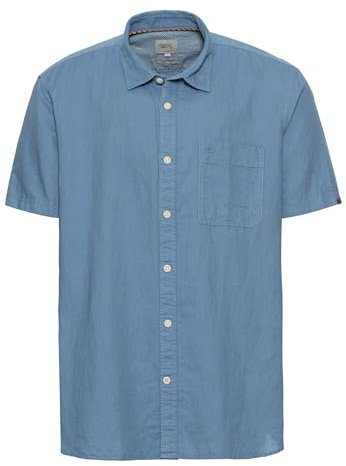 camel active Herren Kurzarm Hemd aus einem Leinen-Baumwoll-Mix Blau, Menswear-M