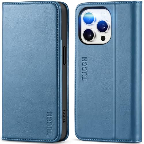 TUCCH Case for iPhone 15 Pro (6.1) 2023, Protective PU Leather Wallet Folio Flip Folding Case with[RFID Blocking][Viewing Stand][Shockproof TPU][Card Holder] Compatible with iPhone 15 Pro, Lake Blue