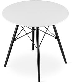 VBChome Esstisch Runden 80 cm Weiß Küchentisch Wohnzimmertisch Esszimmertisch Tisch Holzwerkstoff Modernes Design Weiß mit Schwarz Tischfüßen