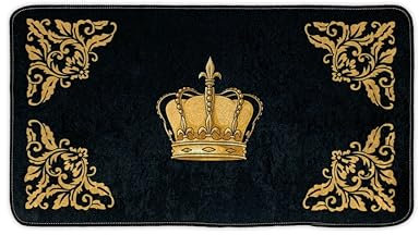 Badezimmerteppich Badematte Duschmatte Badvorleger Duschvorleger Fußmatte Krone Muster in schwarz Gold - rutschfest waschbar Fussbodenheizung geeignet flauschig - 50 x 90 cm, Design3: Krone