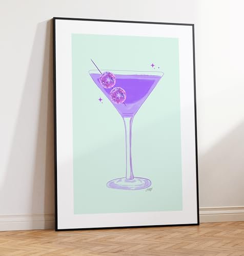 Martini Glass Discoball Art Print 12x16 | Wall Art | Cocktail | Bar | Alcohol | Aesthetic | Retro | Kitchen | Cellar | Cheers | Pop | Large | Sip | Modern | Made in USA | Gallery Grade | Unframed