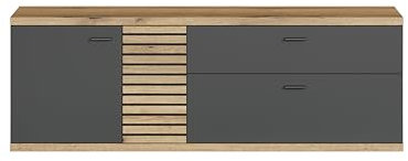 trendteam smart living - Norris - TV-Schrank - Anthrazit/Evoke Eiche - 2 Soft-Close Türen und eine Vollauszug-Schublade - (BxHxT) 157 x 55 x 42 cm - elgante Rillenoptik - kratzfest