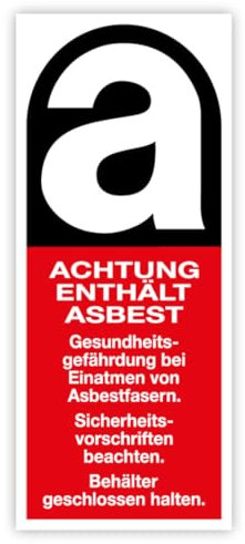 Aufkleber Gefahrenkennzeichnung „Achtung enthält Asbest“ für asbesthaltige Produkte Typ A+B Made in Germany | 5 x 12 cm, Größen Name: Typ A | 5 x 12 cm