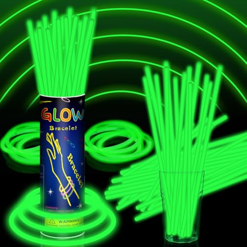Taikula 100 Stück 20,3 cm Leuchtstäbe Armband Bulk Glow Sticks mit 100 Steckverbindern Neon Glow In The Dark Partyzubehör für Weihnachten Urlaub Dekoration Party Karneval (Grün)